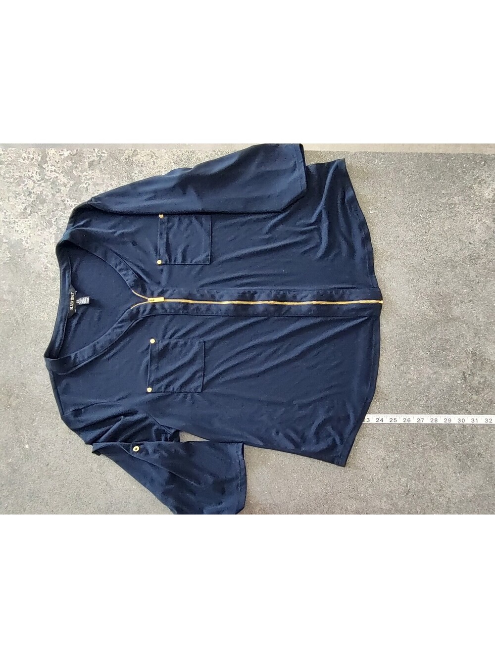 Ellen Tracy Navy Blue Zip-Up Blouse Size XL # business #office #classy #chic
